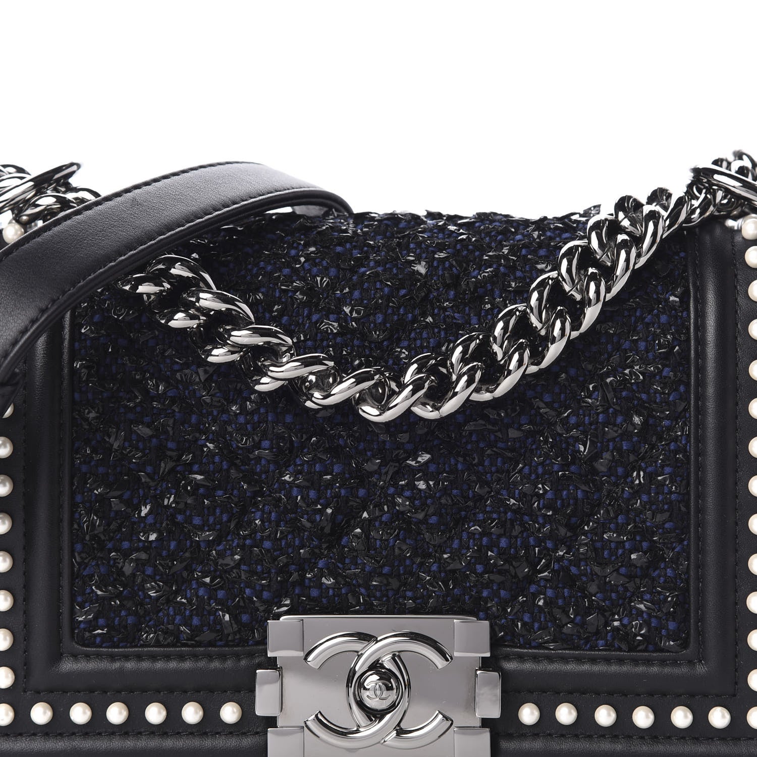 Chanel Calfskin Pearl Tweed Small Boy Flap Black 12 of 13