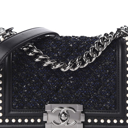 Chanel Calfskin Pearl Tweed Small Boy Flap Black 12 of 13