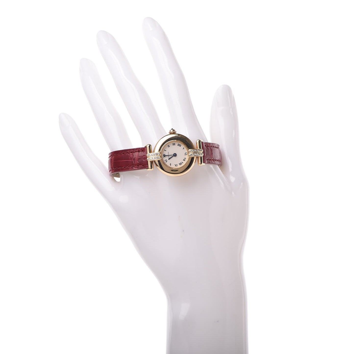 18K Yellow Gold Alligator Diamond 24mm Must de Colisee Quartz Watch Red