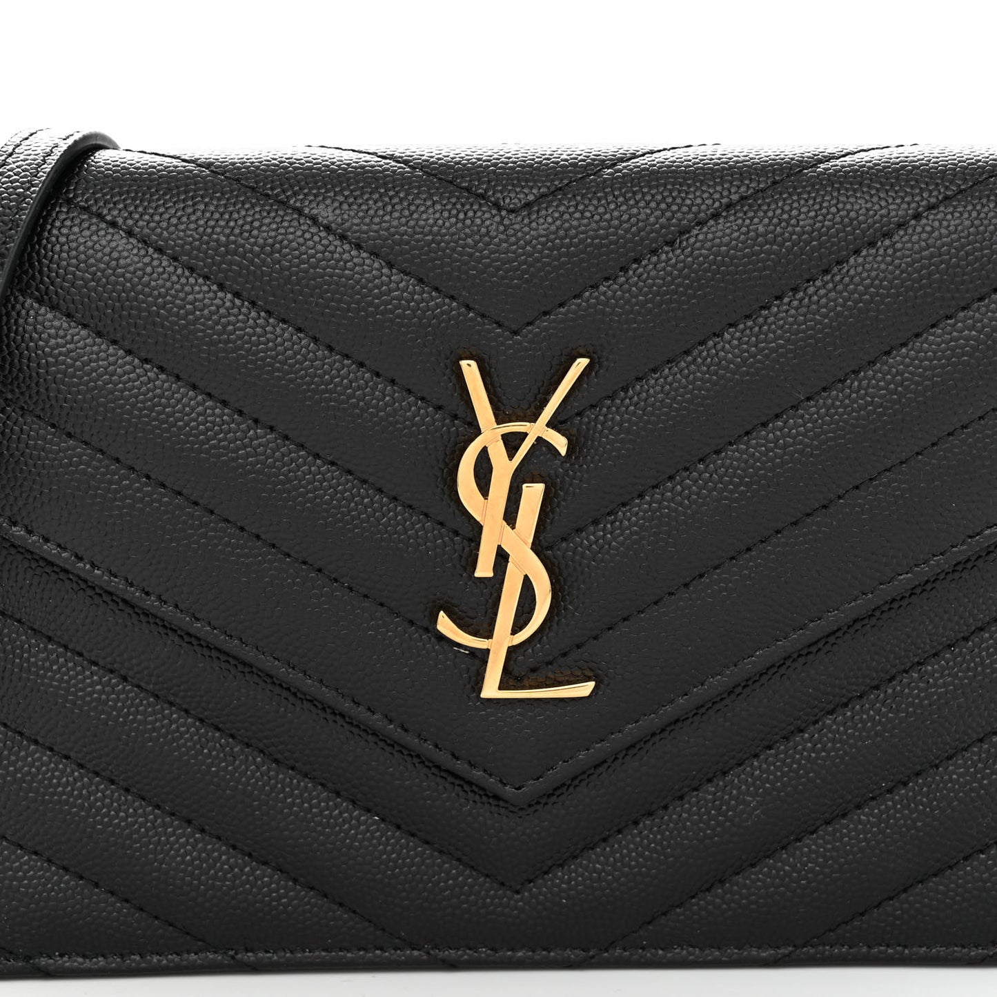 Grain De Poudre Matelasse Chevron Monogram Envelope Chain Wallet Black