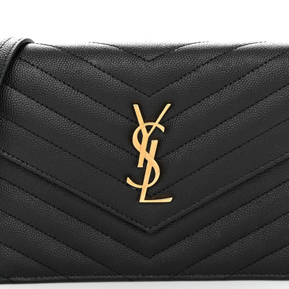Saint Laurent Grain De Poudre Matelasse Chevron Monogram Envelope Chain Wallet Black 6 of 8