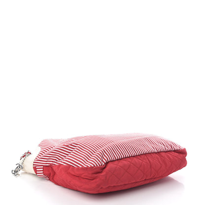 Chanel Striped Canvas Logo Tote Red 5 of 11