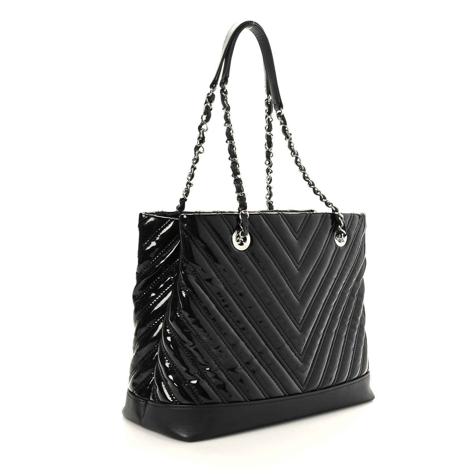 Chanel Patent Chevron Shopper Tote Black 3 of 10