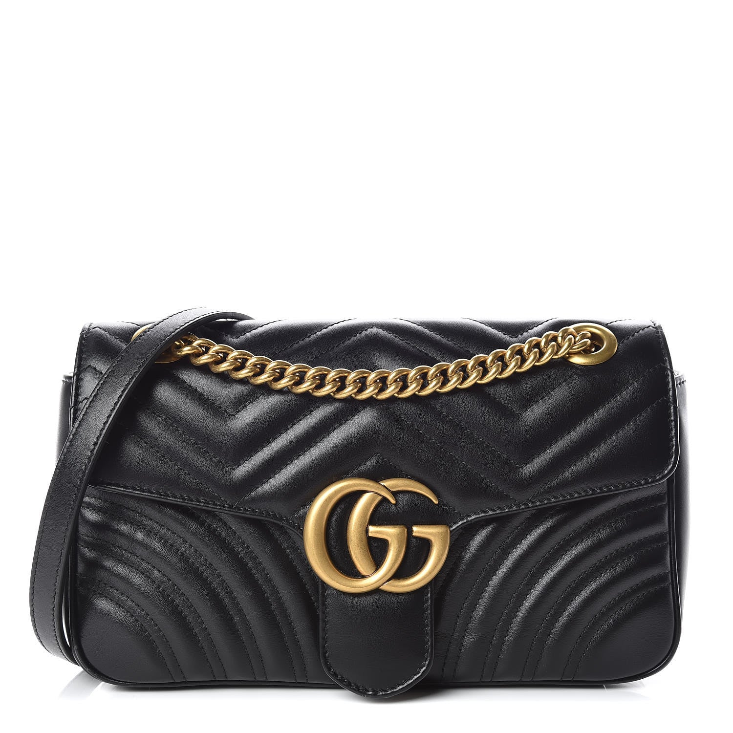Gucci Calfskin Matelasse Small GG Marmont Shoulder Bag Black 1 of 13