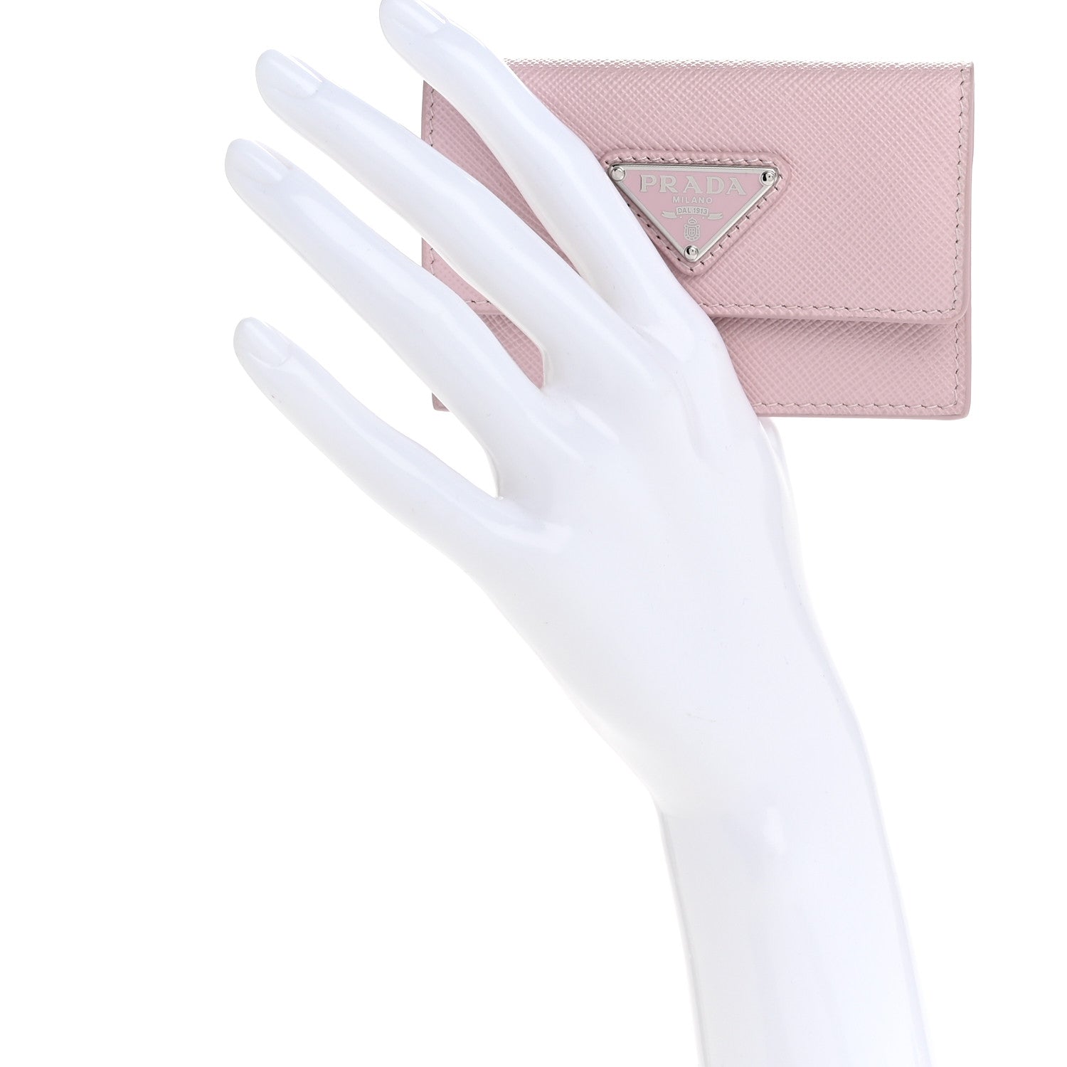 Prada Saffiano Triangle Card Holder Wallet Alabastro 2 of 8