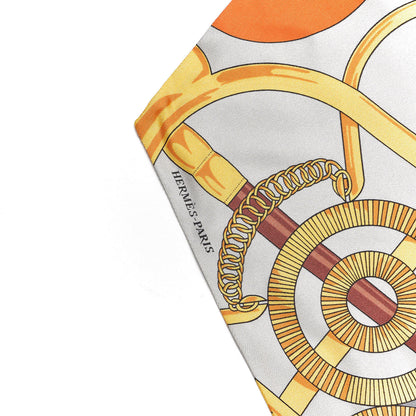 Hermes Silk Eperon D'Or Remix Maxi Twilly Orange Gris Or 5 of 5