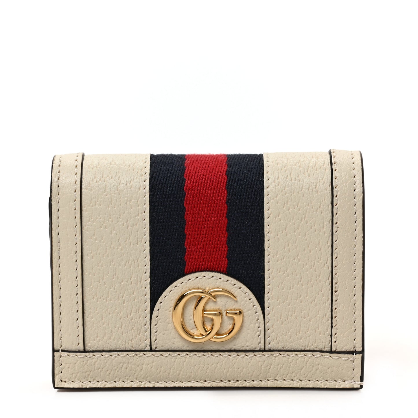 Textured Calfskin Web Ophidia Card Case Mystic White