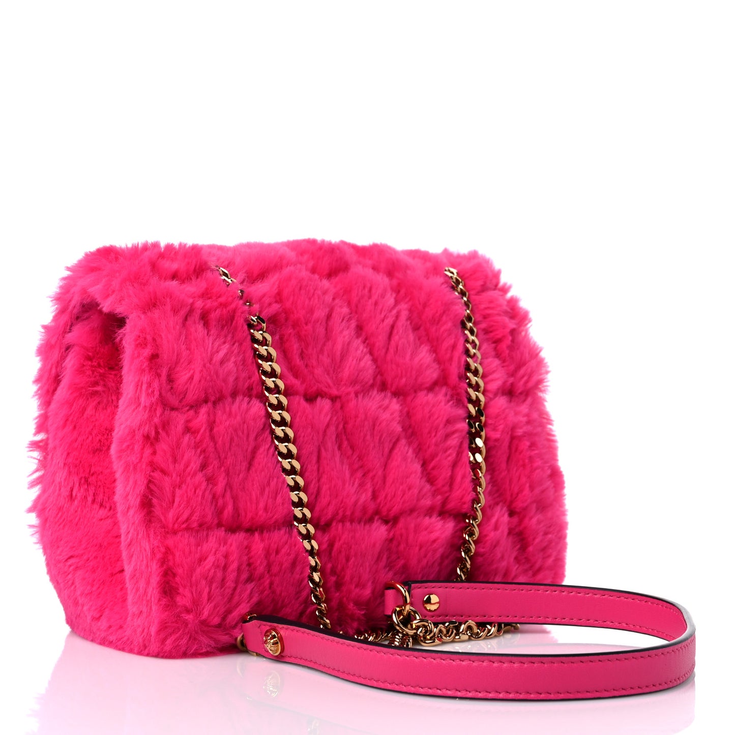 Faux Fur Quilted Virtus Shoulder Bag Fuxia