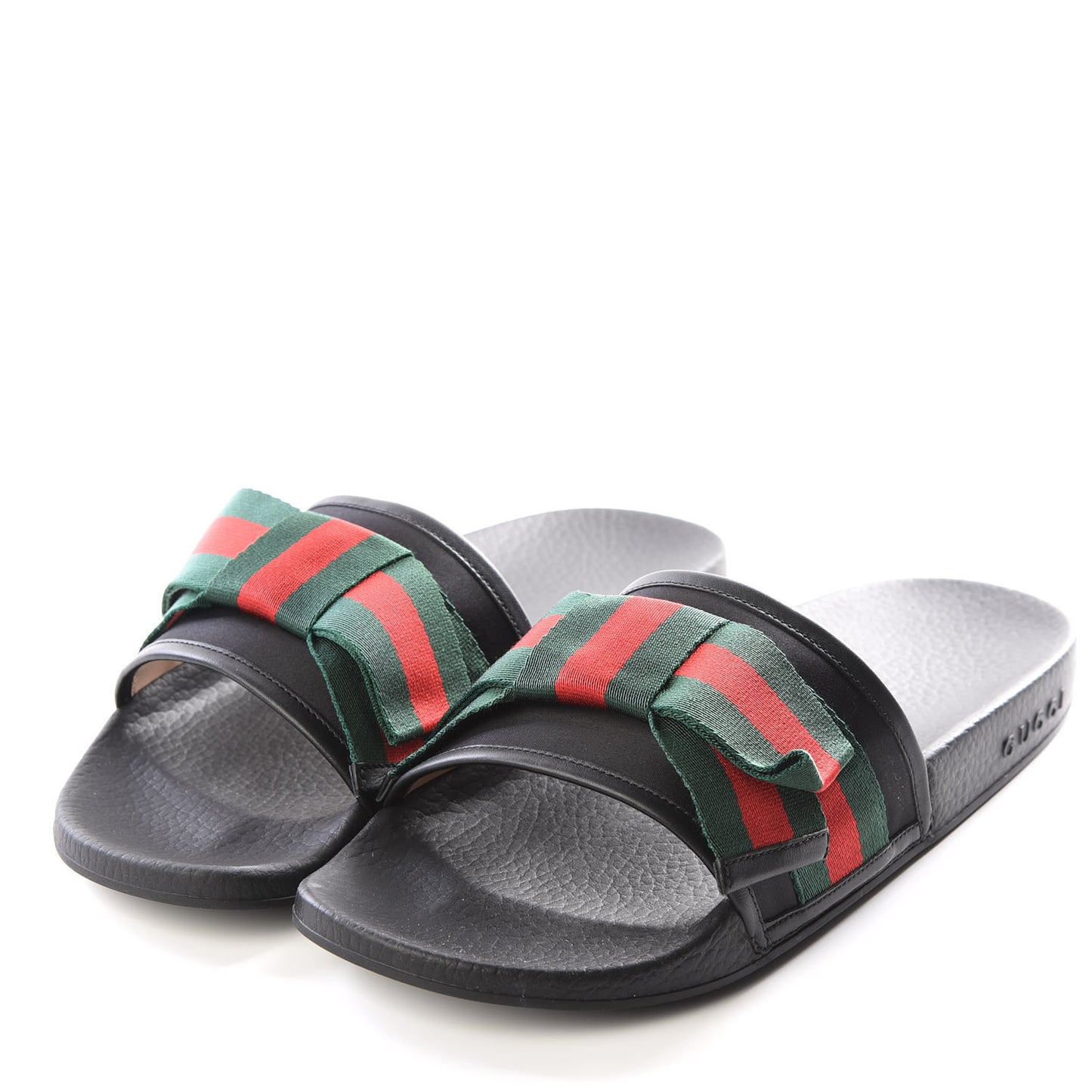 Satin Web Bow Slide Sandals 41 Black