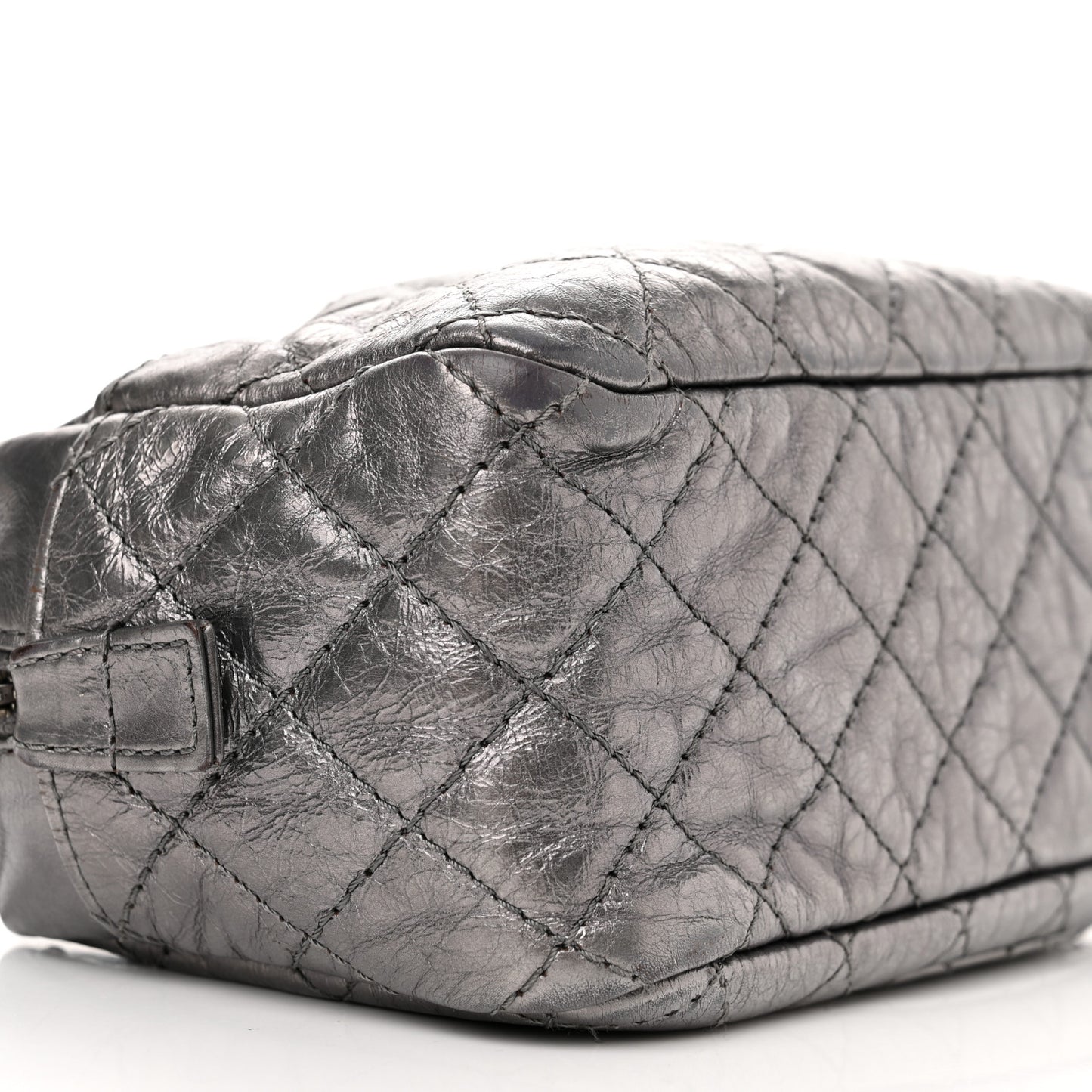 Metallic Aged Calfskin Quilted Small Reissue Camera Case Dark Silver