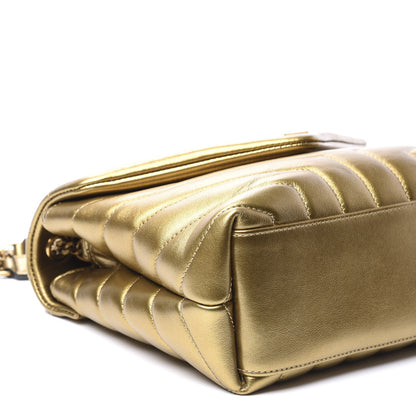 Saint Laurent Metallic Calfskin Y Quilted Small Loulou Monogram Chain Satchel Gold 7 of 10