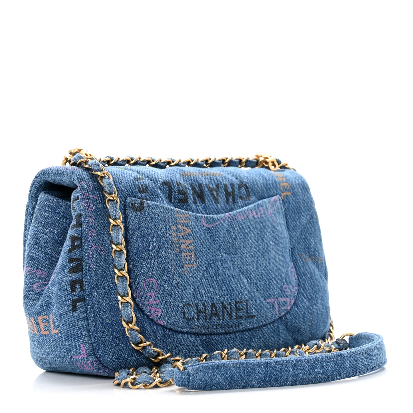 Denim Quilted Mini Denim Mood Rectangular Flap Blue Multicolor