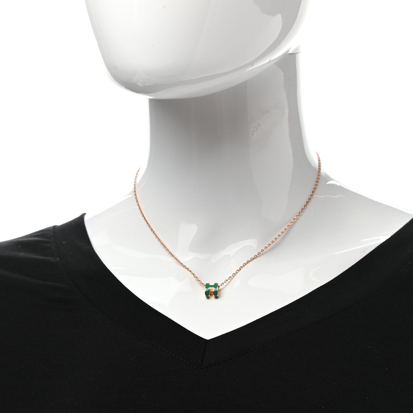 Lacquered Rose Gold Mini Pop H Pendant Necklace Vert Malachite
