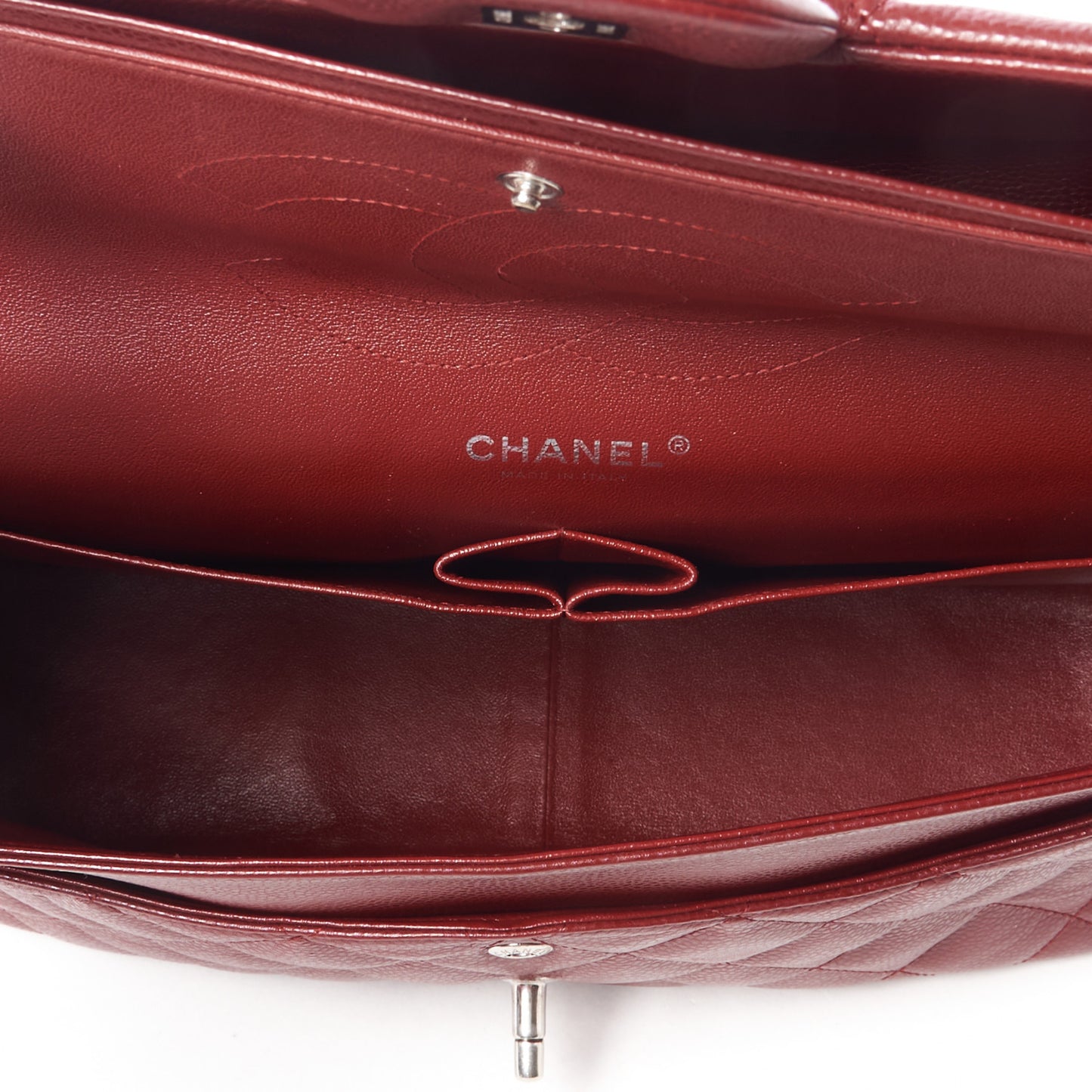 Caviar Quilted Jumbo Double Flap Dark Red