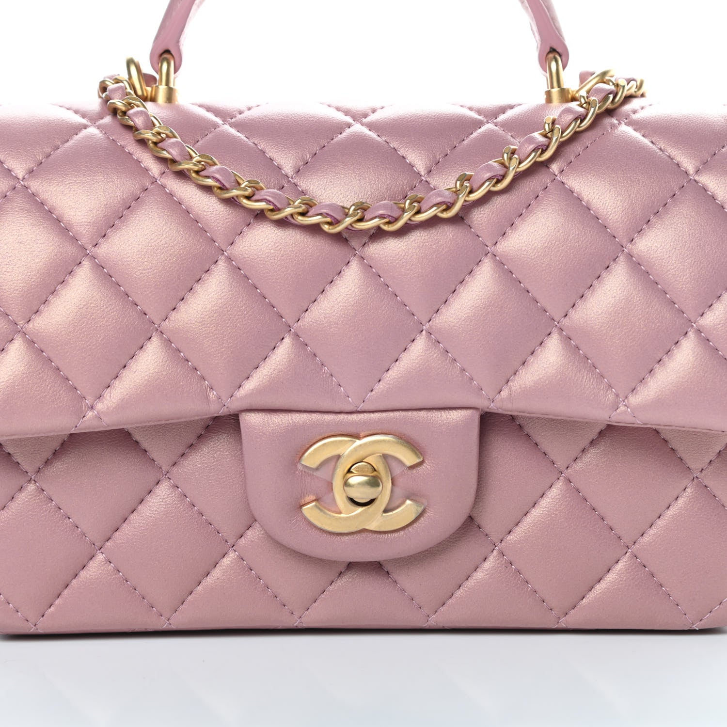 Chanel Iridescent Lambskin Quilted Mini Top Handle Rectangular Flap Pink 8 of 11
