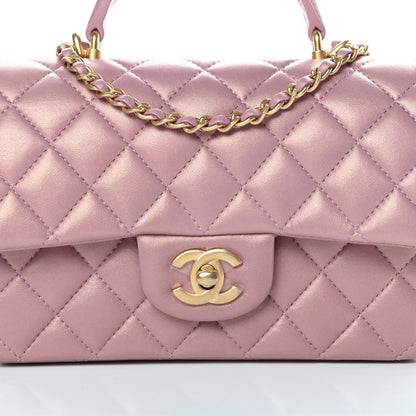 Chanel Iridescent Lambskin Quilted Mini Top Handle Rectangular Flap Pink 8 of 11