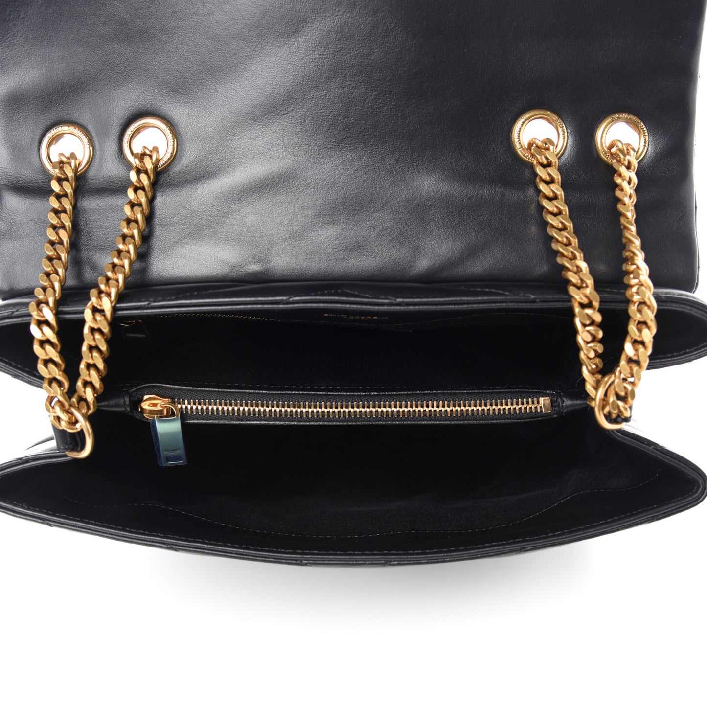 Calfskin Y Quilted Monogram Medium Loulou Chain Satchel Black