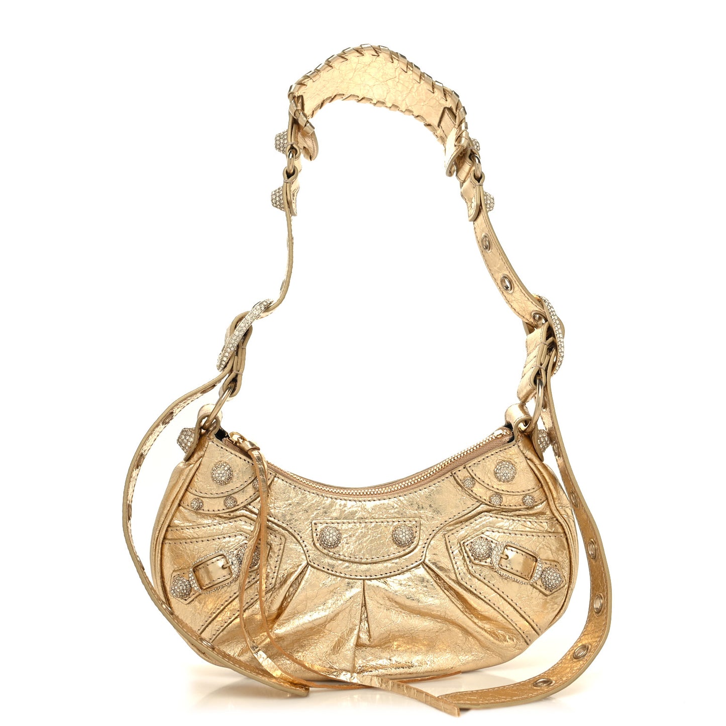 Metallic Agneau Arena Crystal Le Cagole Shoulder Bag XS Light Gold