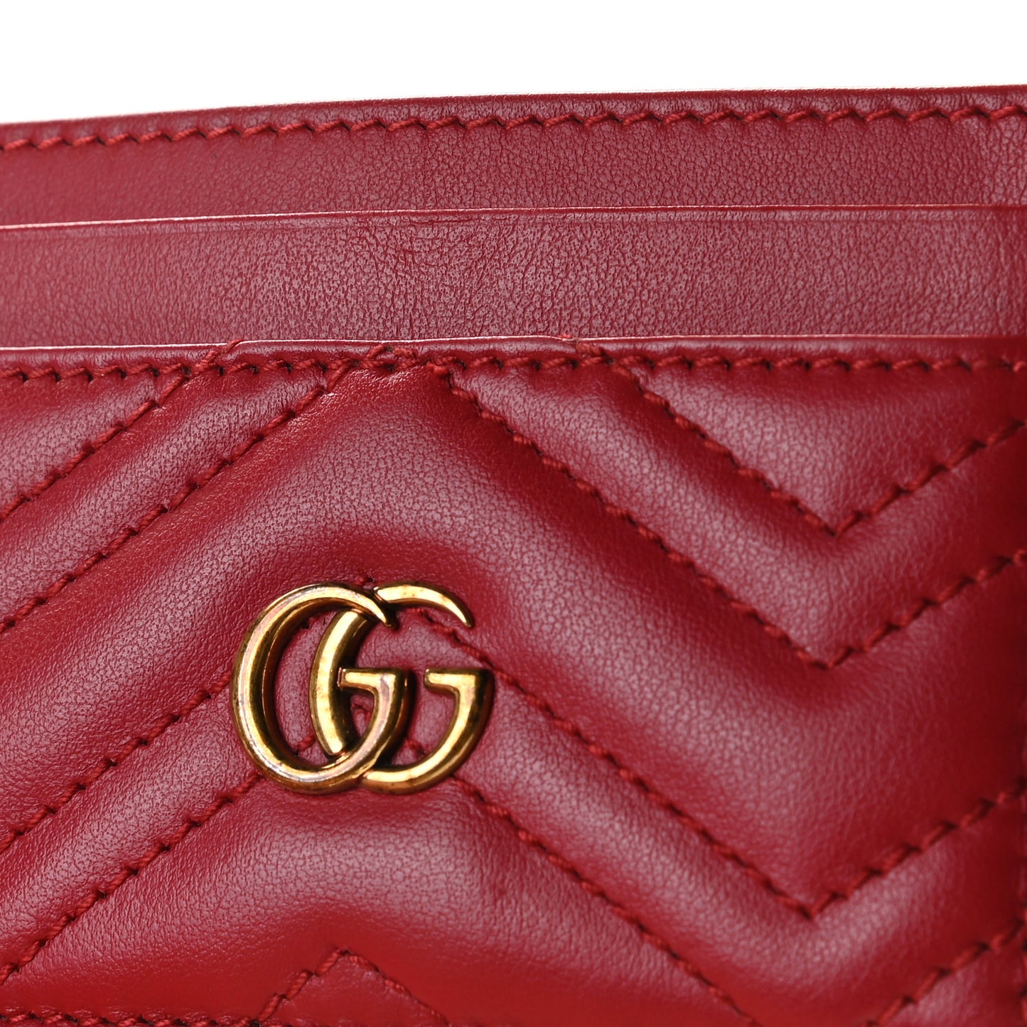 Calfskin Matelasse GG Marmont Card Holder Hibiscus Red