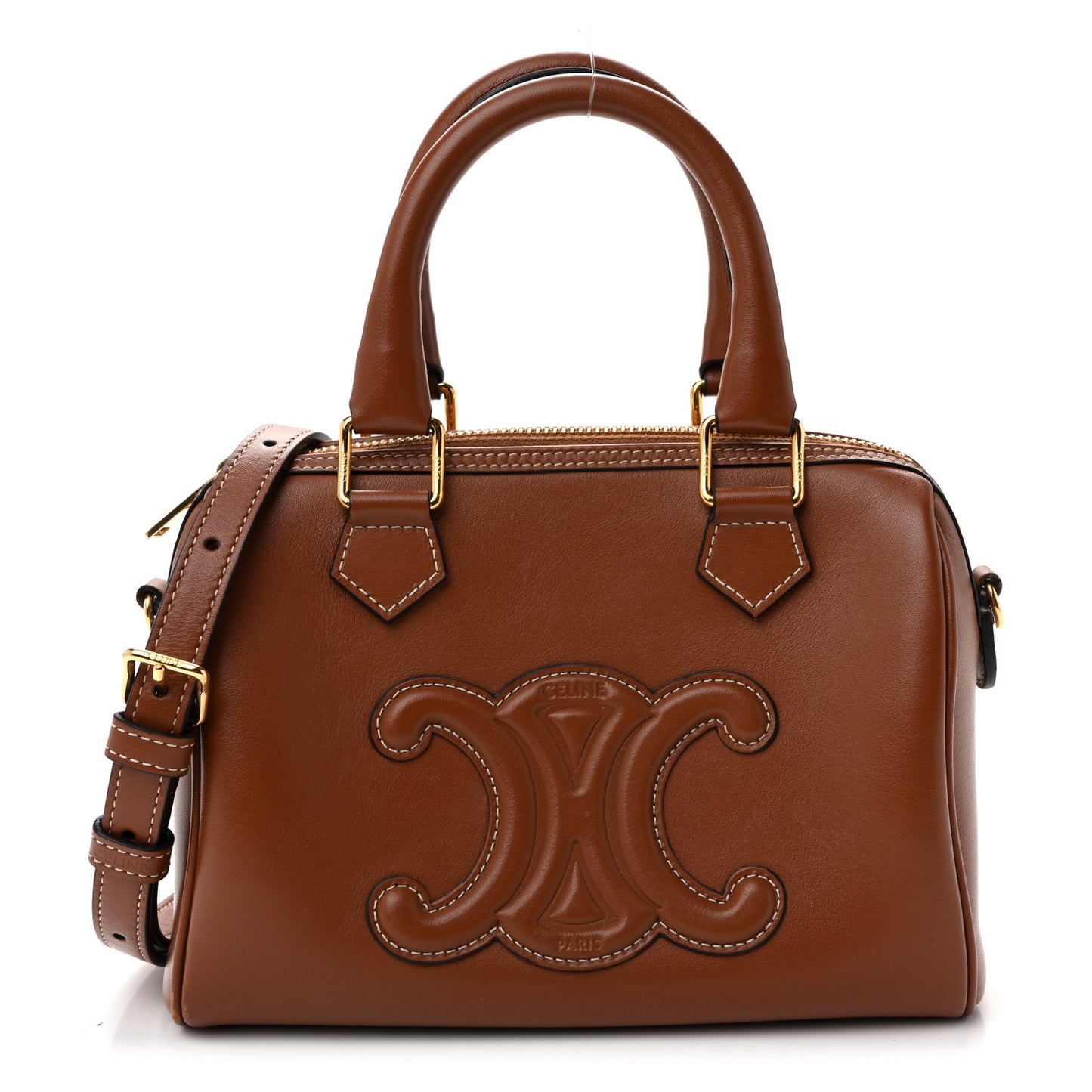 Smooth Calfskin Triomphe Small Boston Bag Tan