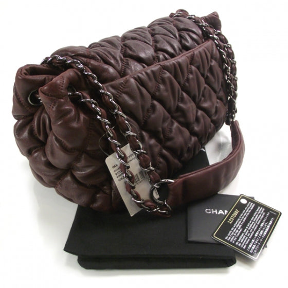 Leather Bubble Quilt Flap Bag Bordeaux