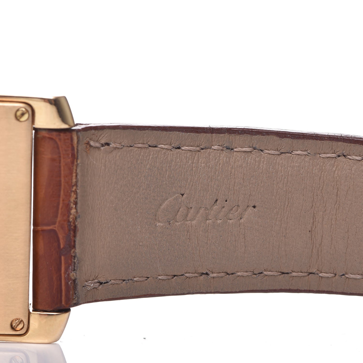 Cartier 18K Yellow Gold Alligator 25mm Tank Francaise Quartz Watch Brown 7 of 8