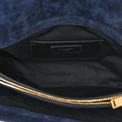 Saint Laurent Suede Mixed Matelasse Triquilt Large Monogram Envelope Satchel Navy Blue 6 of 11