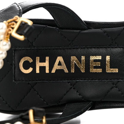 Chanel Lambskin Grosgrain Cap Toe Pearl Slingbacks 39 Black 7 of 14