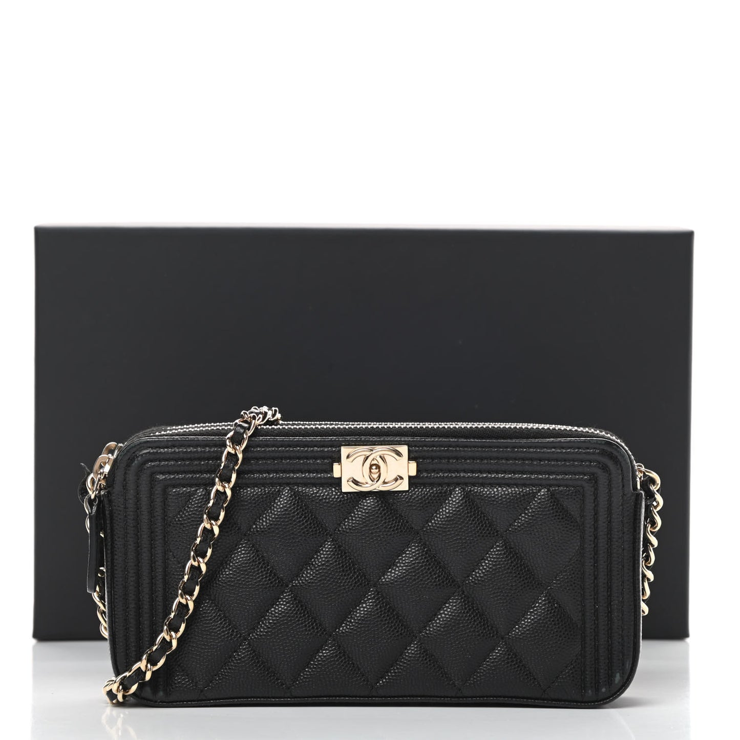 Caviar Quilted Small Boy Clutch With Chain Black