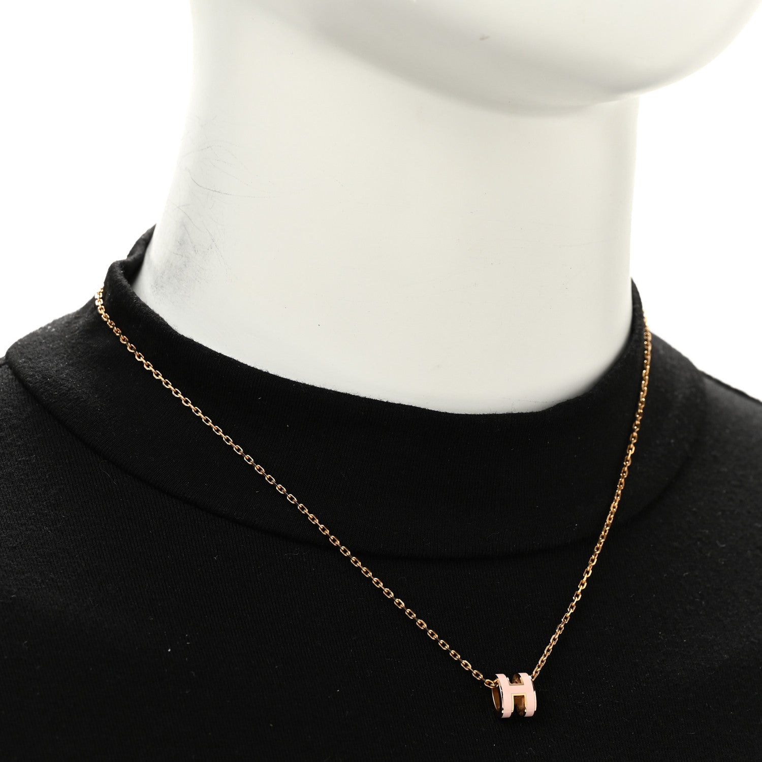 Hermes Lacquered Rose Gold Mini Pop H Pendant Necklace Rose Dragee 2 of 7