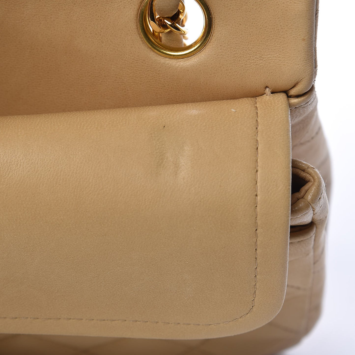 Lambskin Quilted Small Double Flap Beige