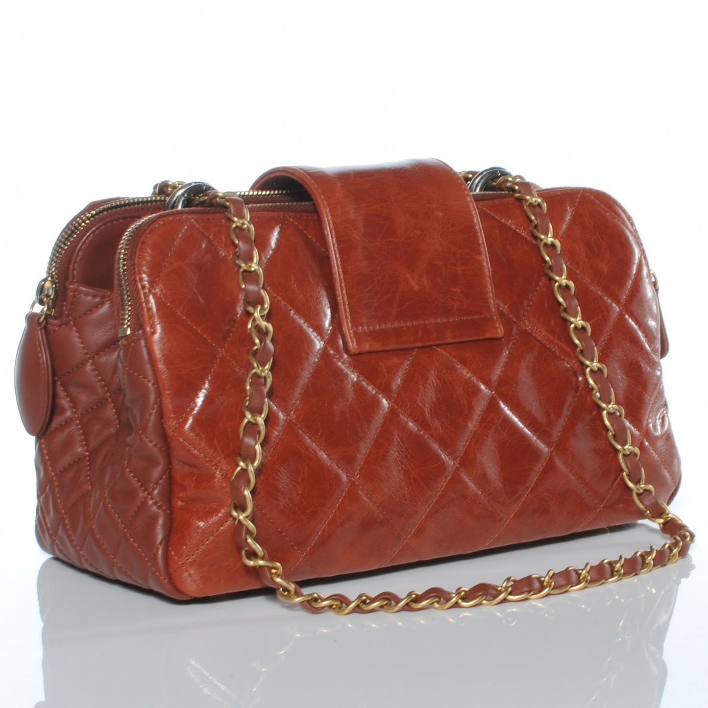 Glazed Calfskin Mademoiselle Zip Shopping Tote Red