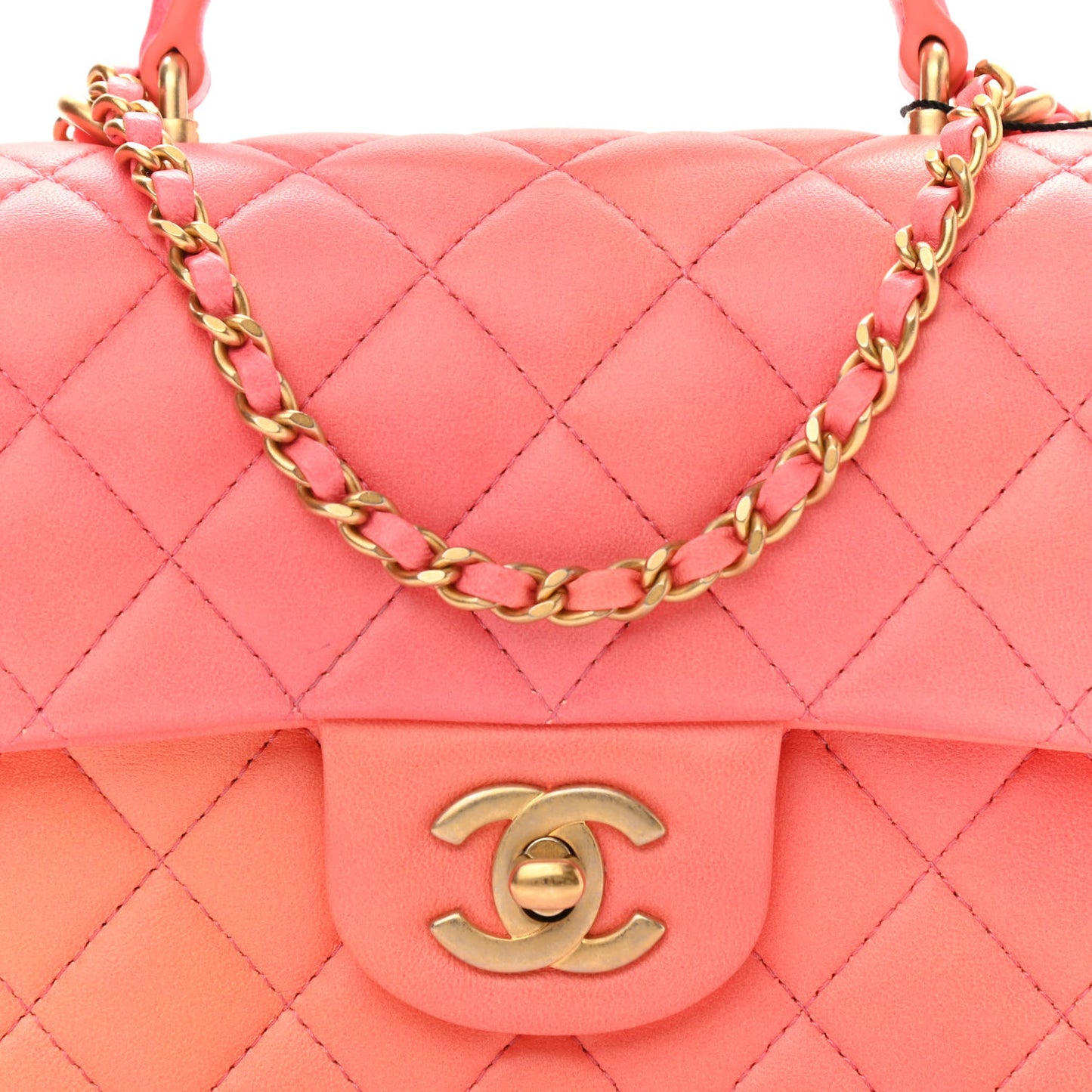 Lambskin Quilted Ombre Mini Top Handle Rectangular Flap Rose