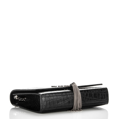 Saint Laurent Calfskin Crocodile Embossed Medium Classic Monogram Kate Tassel Satchel Black 4 of 7