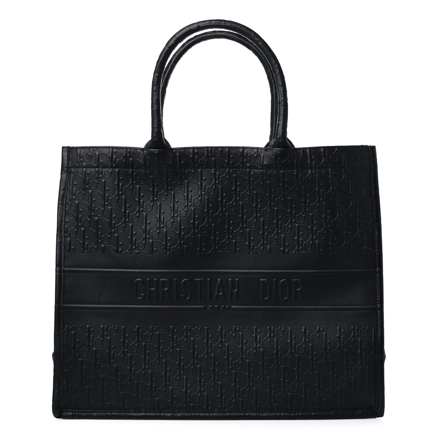 Oblique Calfskin Embossed Large Book Tote Black