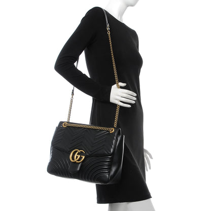 Gucci Calfskin Matelasse Large GG Marmont Shoulder Bag Black 2 of 7