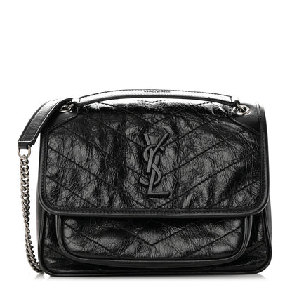 Saint Laurent Crinkled Calfskin Matelasse Monogram Baby Niki Chain Satchel Black 1 of 15