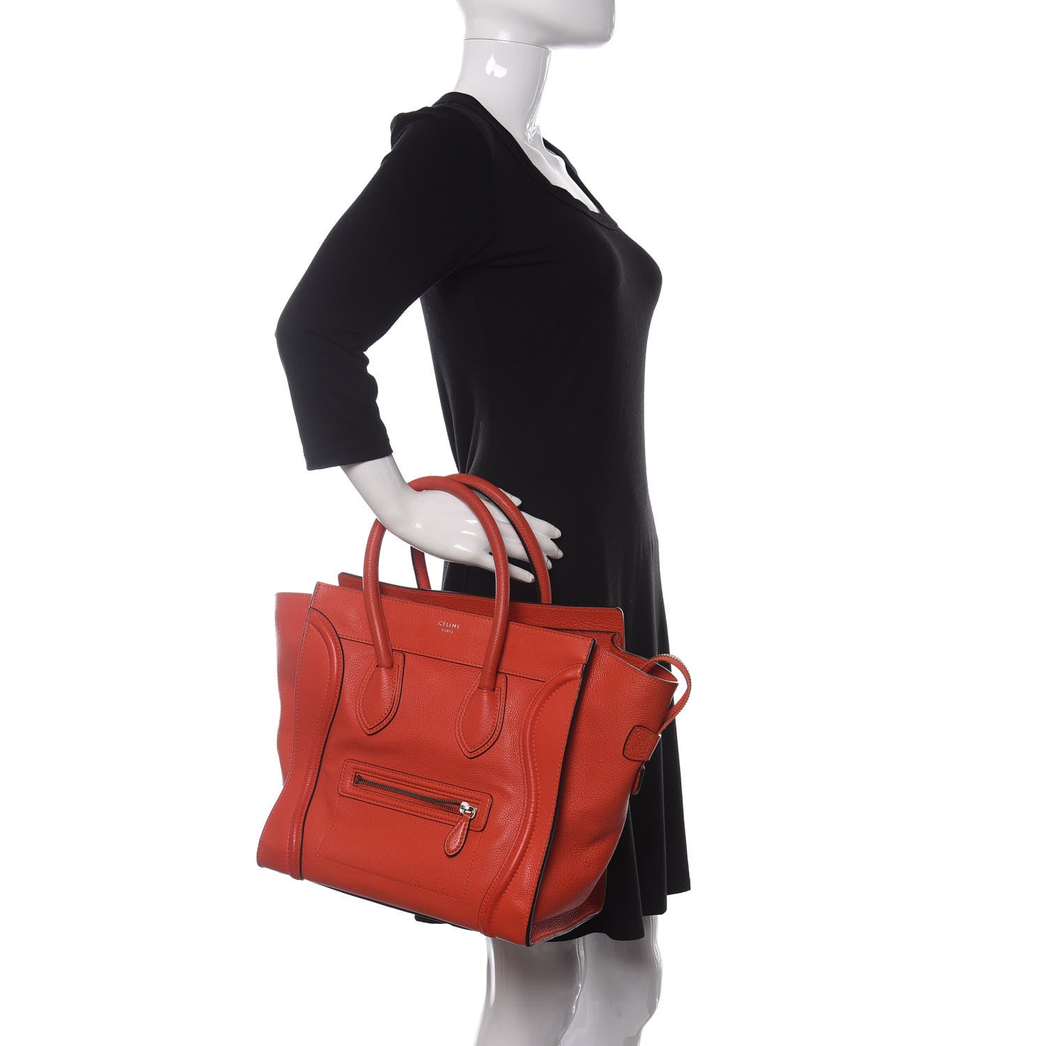 Celine Drummed Calfskin Mini Luggage Coquelicot 2 of 9