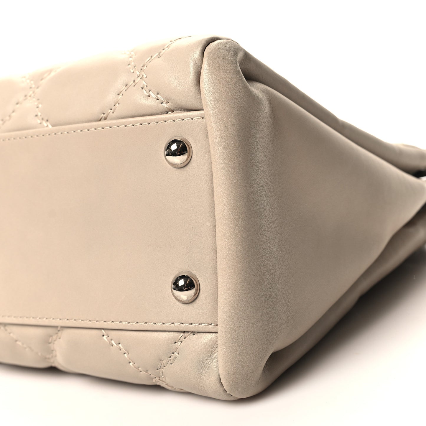 Calfskin Double Stitch Large Hamptons Flap Bag Beige