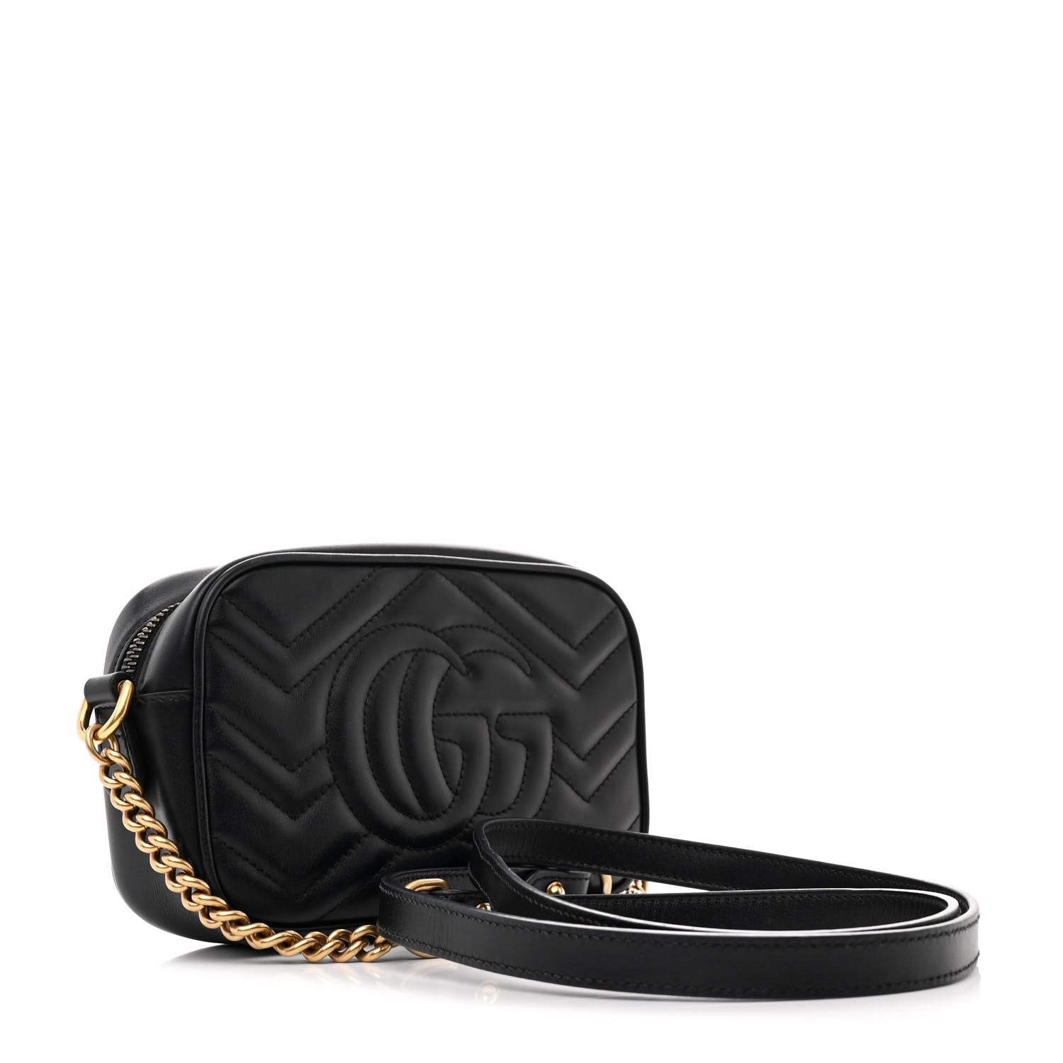 Gucci Calfskin Matelasse Mini GG Marmont Chain Shoulder Bag Black 3 of 10