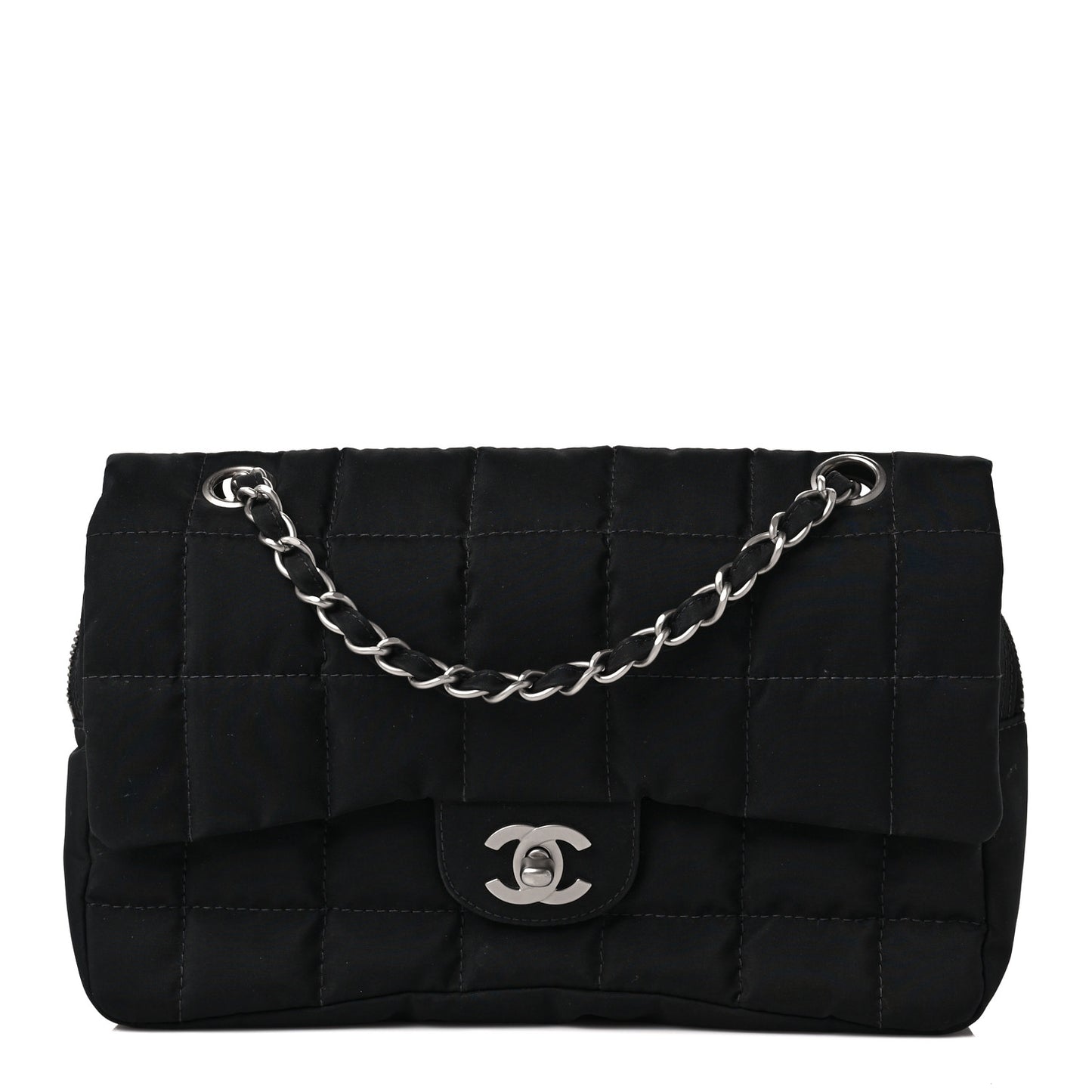 Nylon Square Quilted Flap Black