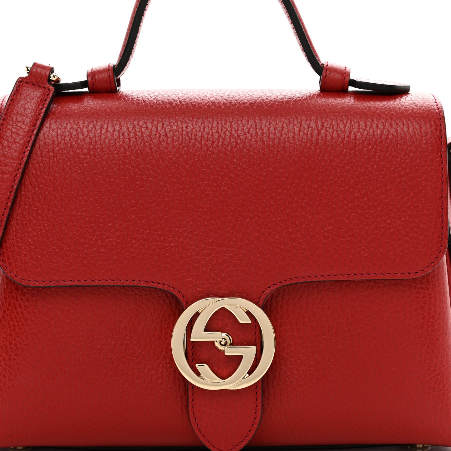 Dollar Calfskin Interlocking G Top Handle Shoulder Bag Red
