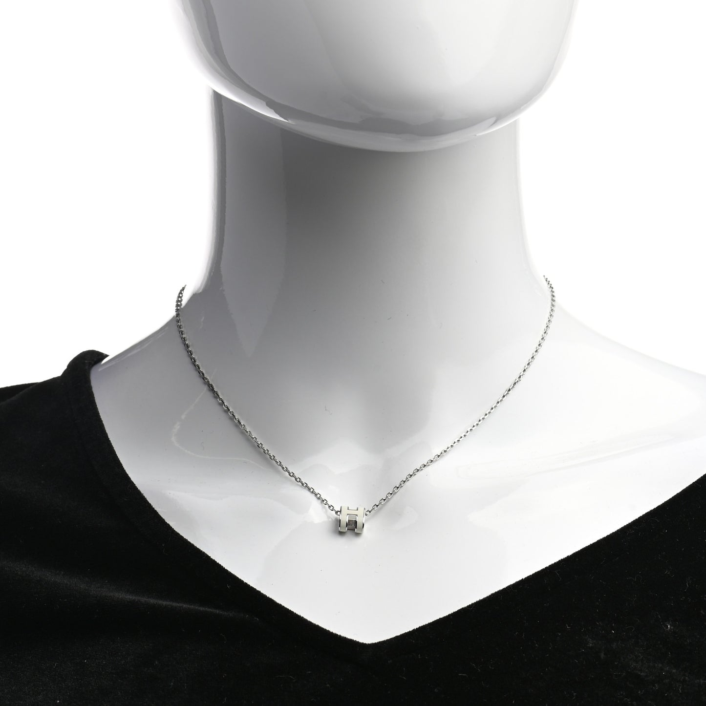 Lacquered Palladium Mini Pop H Pendant Necklace White