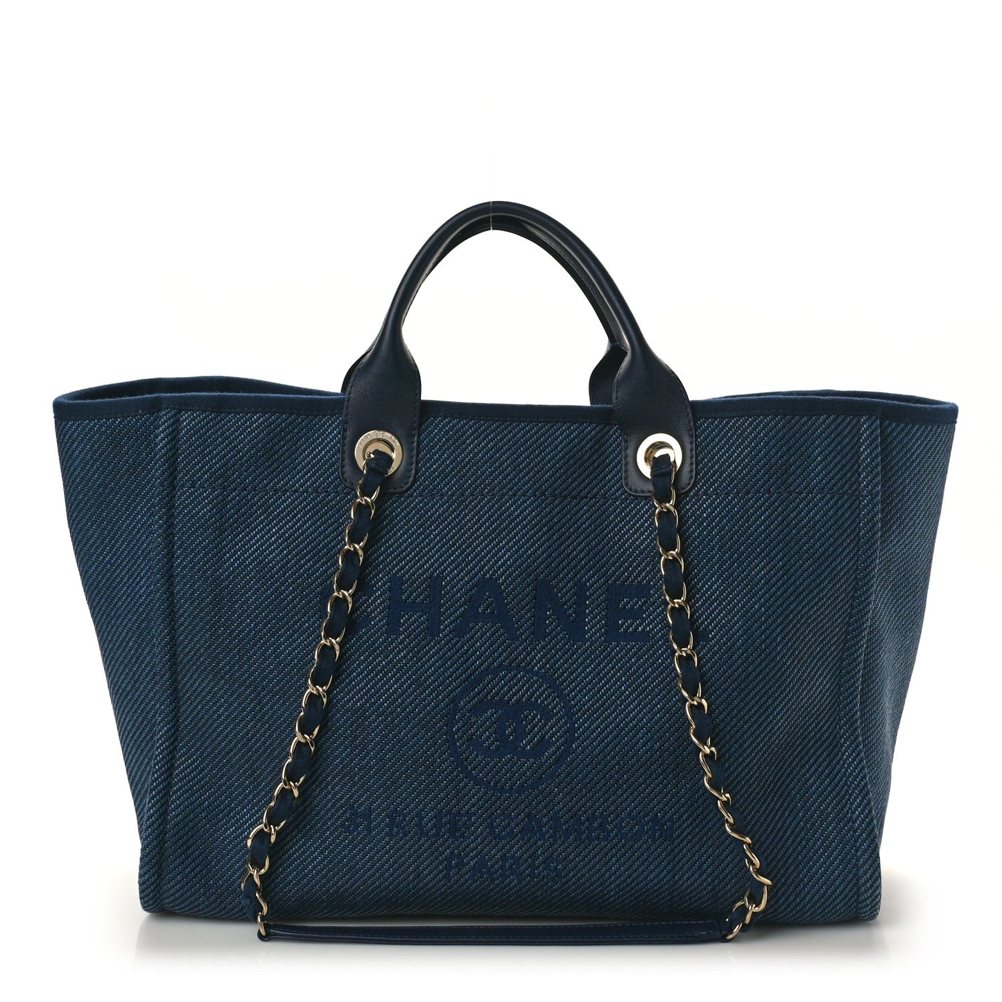 Mixed Fibers Calfskin Medium Deauville Tote Navy Blue