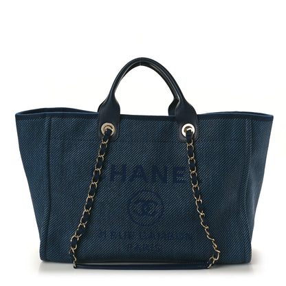 Chanel Mixed Fibers Calfskin Medium Deauville Tote Navy Blue 1 of 10