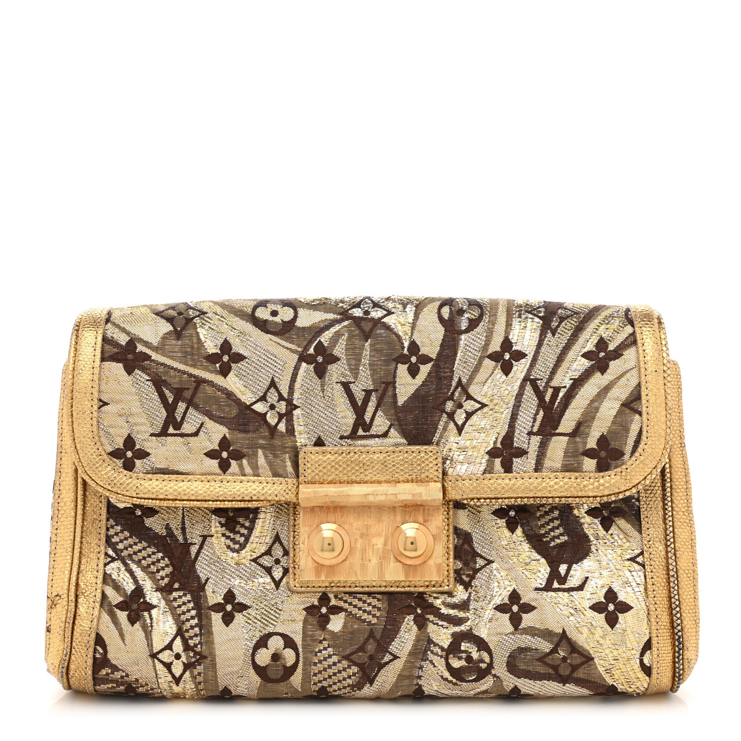 Louis Vuitton Monogram Brocade Thalie Clutch Gold 2 of 22