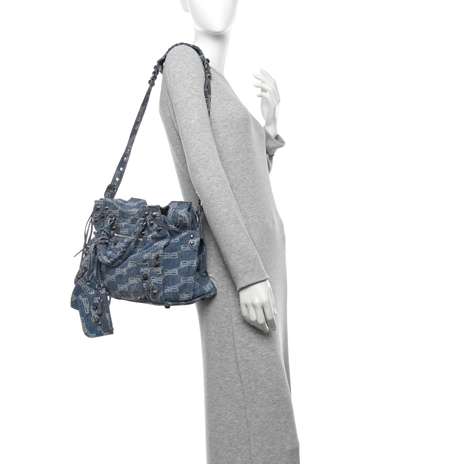 Balenciaga Denim BB Monogram Neo Cagole City Handbag Blue 2 of 11