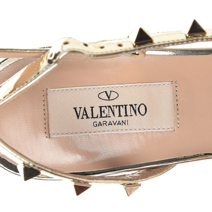 Valentino Garavani Metallic Pebbled Calfskin Rockstud Half D'Orsay Slingback 50mm Pumps 38 Platino 6 of 8