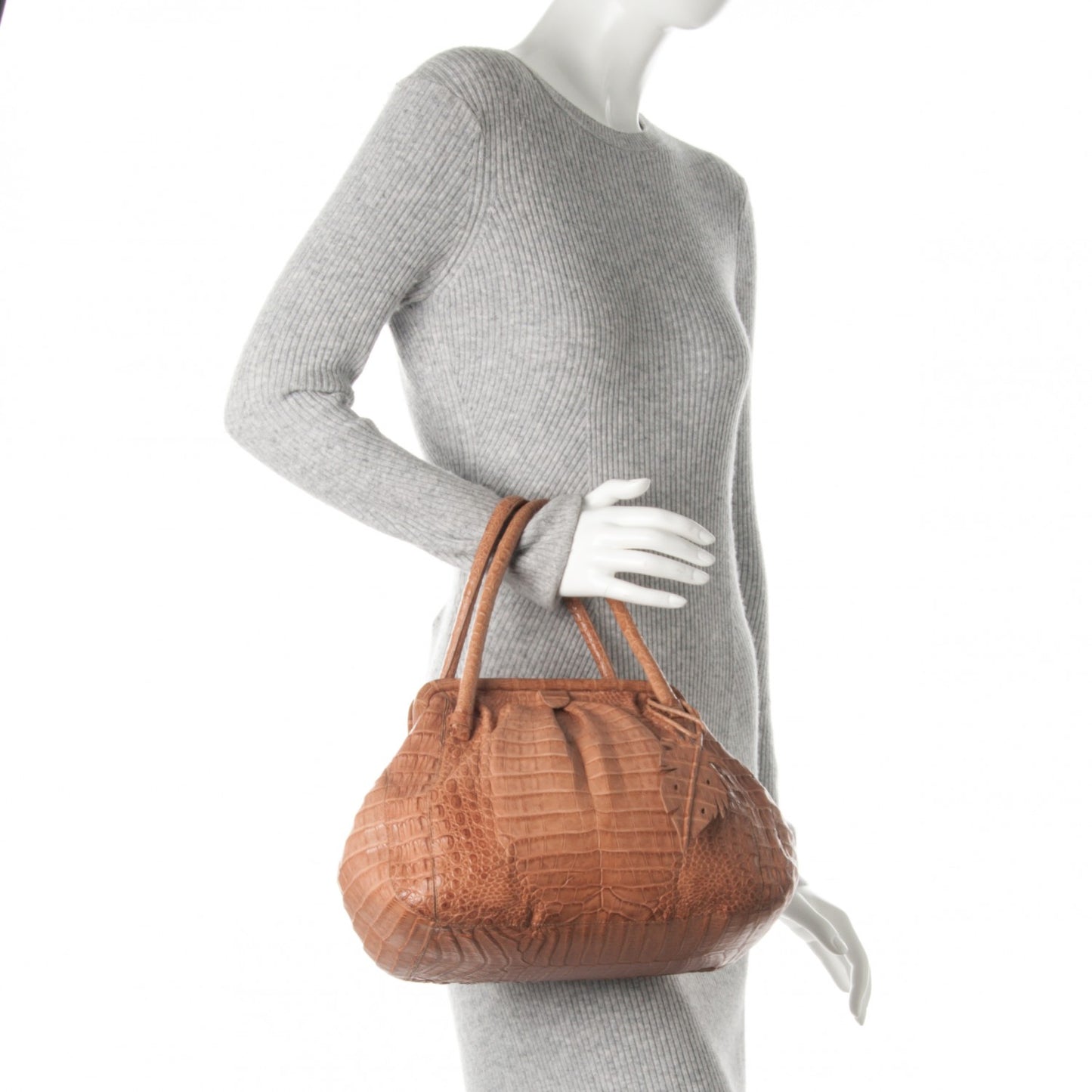 Crocodile Leaf Frame Bag Brown
