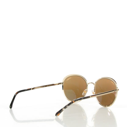 Chanel 18k Gold Mirror Round Signature Sunglasses 4206 Gold 2 of 6